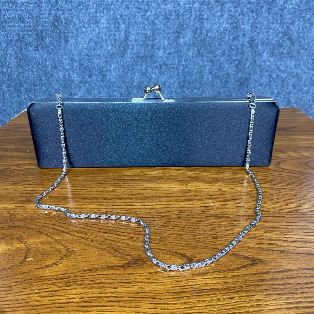 Bijoux Terner Elegant Black Evening Clutch Purse Silver Chain Strap‎ Formal